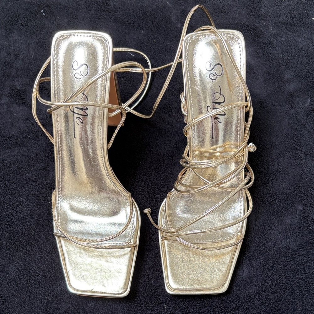 So Me Metallic Gold Strappy Heels